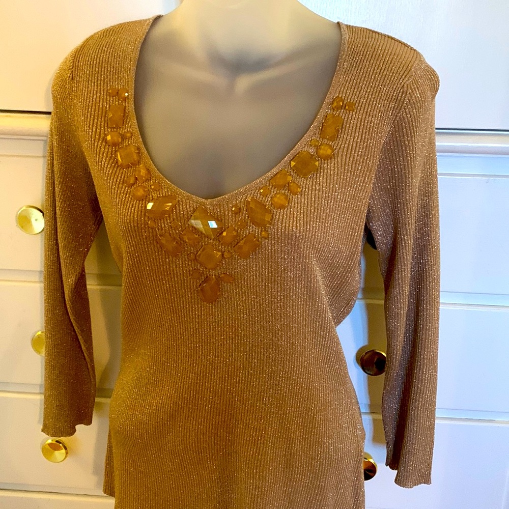 August Silk brand -Gold sparkle shirt with gold stones so elegant
